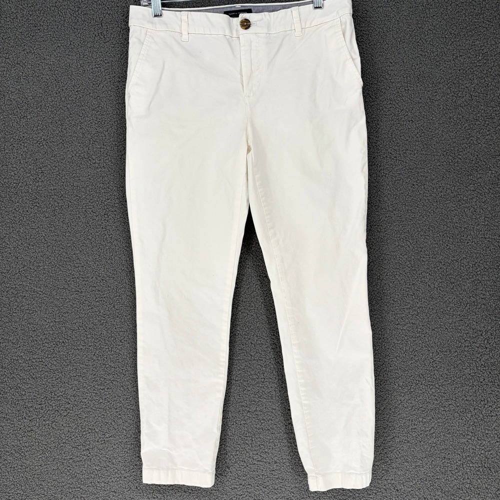 Tommy Hilfiger Womens Chino Pants Size 8 Cream Off White Slim Tapered Trousers